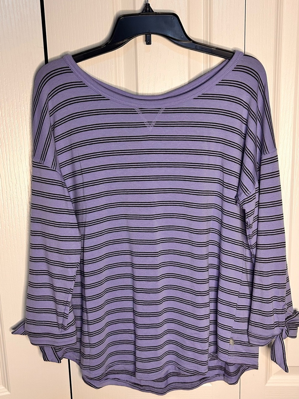 Talbots Women’s Size Large Relaxed Purple Terry Striped Tie‎ Long-Sleeve Blouse